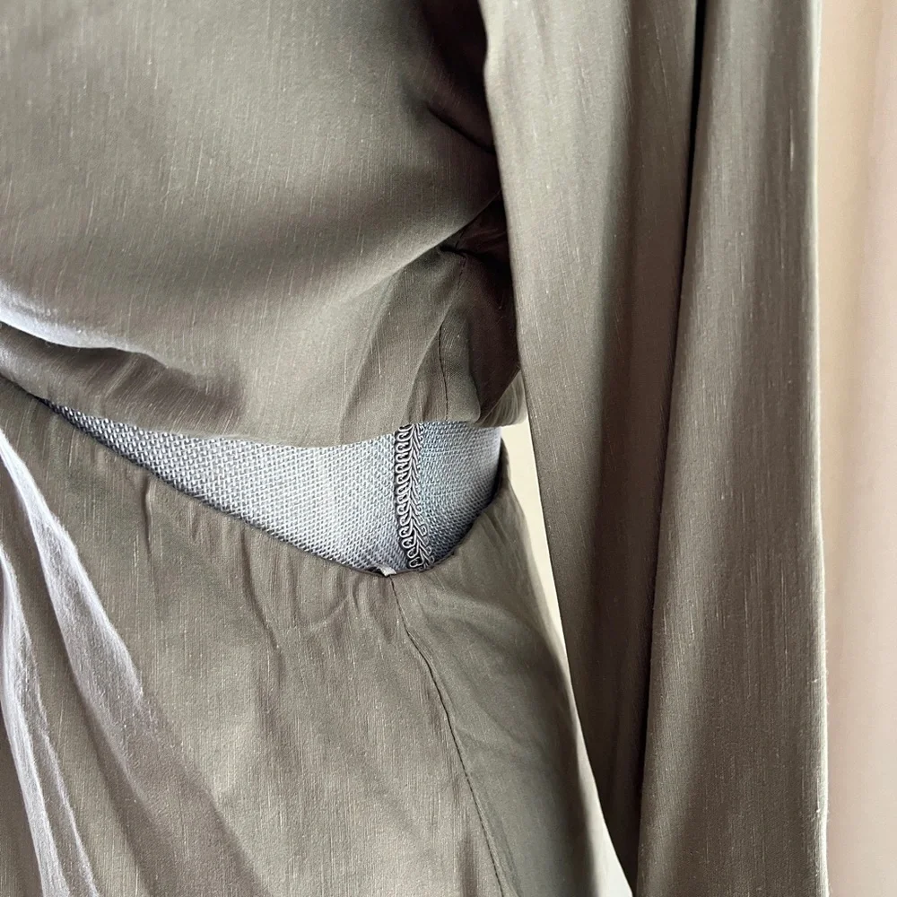 ZARA Khaki Green Mini Long Sleeve Dress with side cutouts - Picture 2 of 4